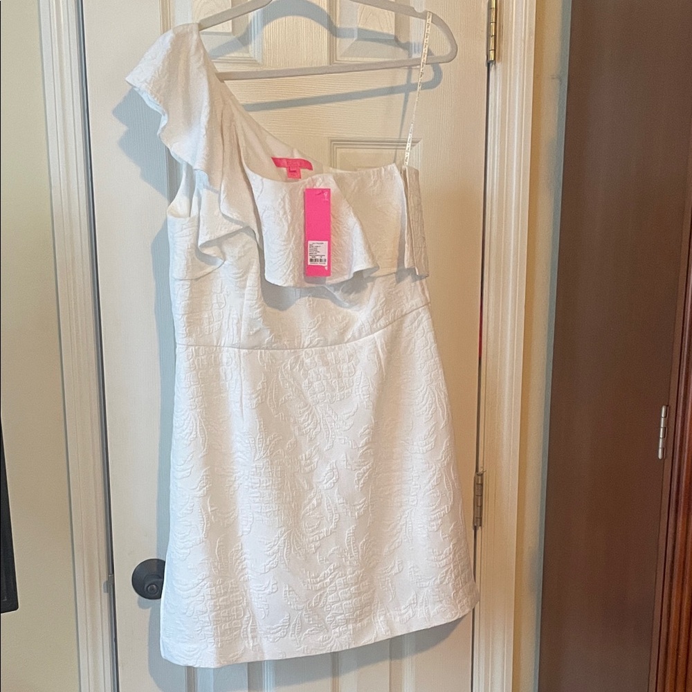 White One-Shoulder Romper Dress with Ruffle Detail